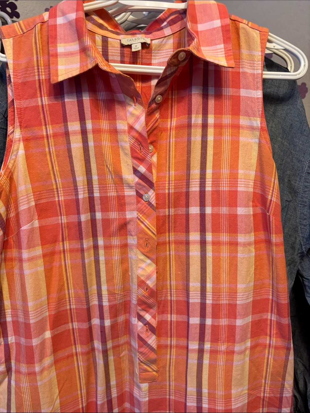 Talbots Sleeveless Plaid Midi Dress in Orange and Pink - Picture 3 of 3